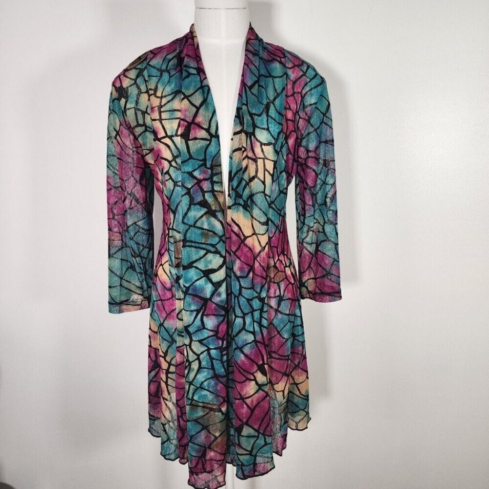 Women's Top Purple Mesh Open Duster Cardigan Mermaid Whmisical Purple Blue S